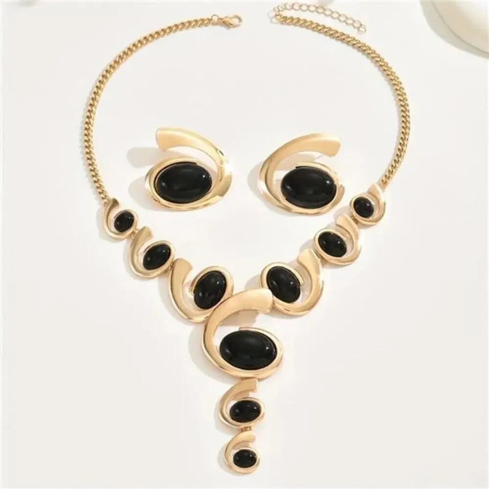 Golden Jewelry Set Kleo Black Boho Western Double Layered Chunky Vintage choker